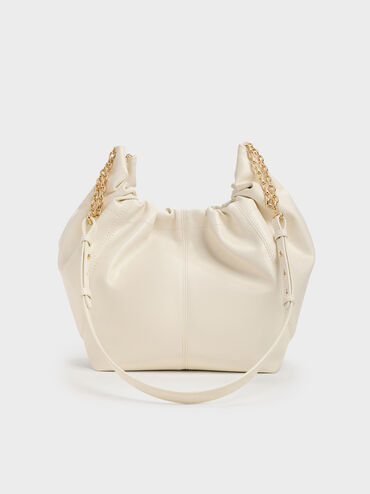 Ciara Ruched Hobo Bag, Cream, hi-res