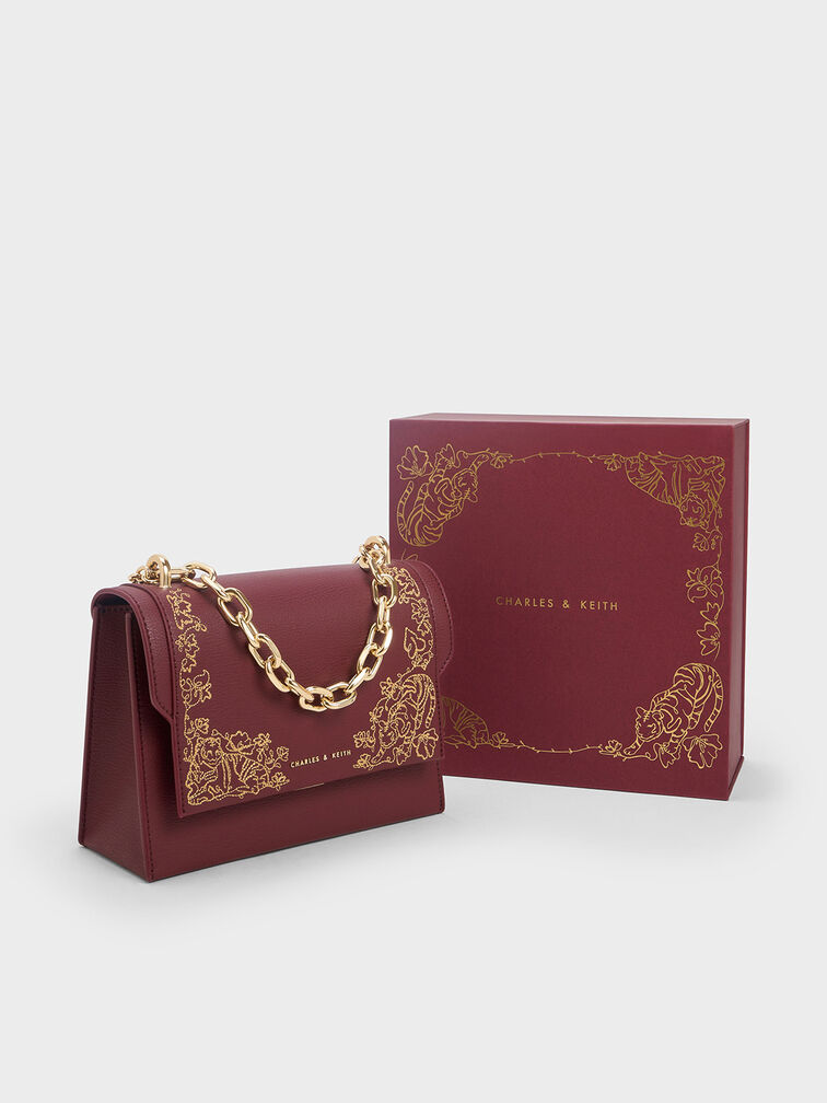 Chain Handle Baroque Evening Bag, Burgundy, hi-res