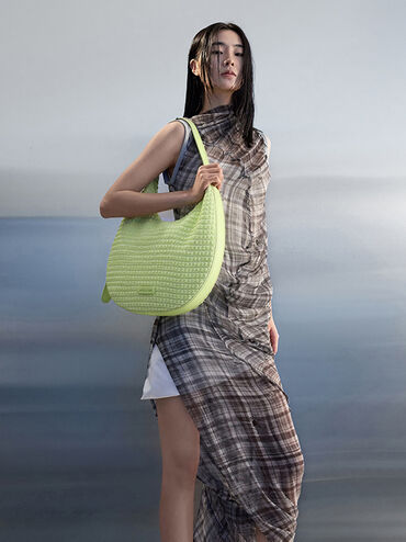 Textured Crescent Hobo Bag, Zesty Green, hi-res