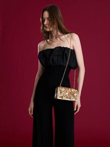 Paffuto Sequinned Wallet On Chain, Gold, hi-res