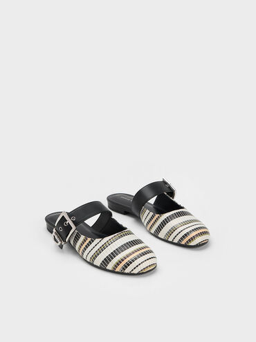 Buckled Striped Flat Mules, Multi, hi-res