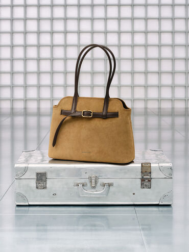 Victoria Recycled Suede Belted Trapeze Tote Bag, Sahara Sand, hi-res