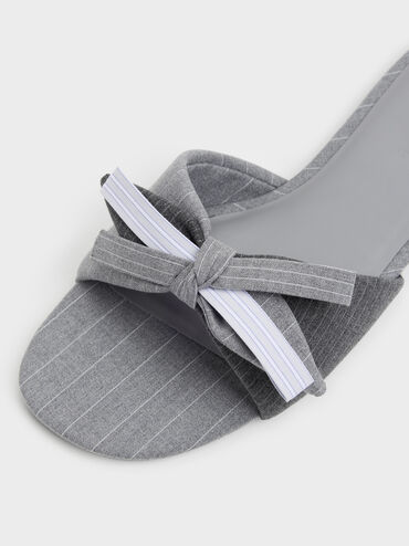 Striped Knot-Bow Slide Sandals, Grey, hi-res