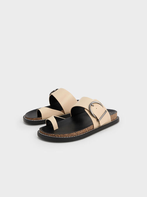 Metallic Buckle Toe-Ring Sandals, Sand, hi-res