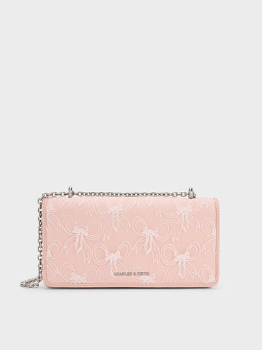 Paffuto Embroidered-Mesh Wallet On Chain, Light Pink, hi-res