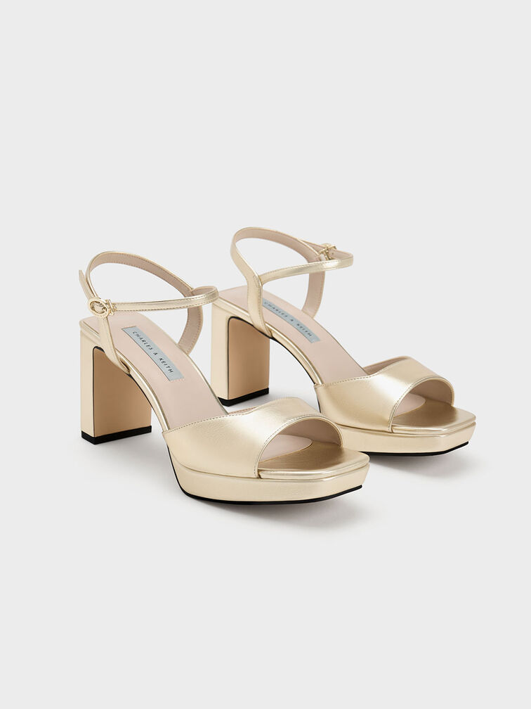 Metallic Blade Heel Platform Sandals, Gold, hi-res