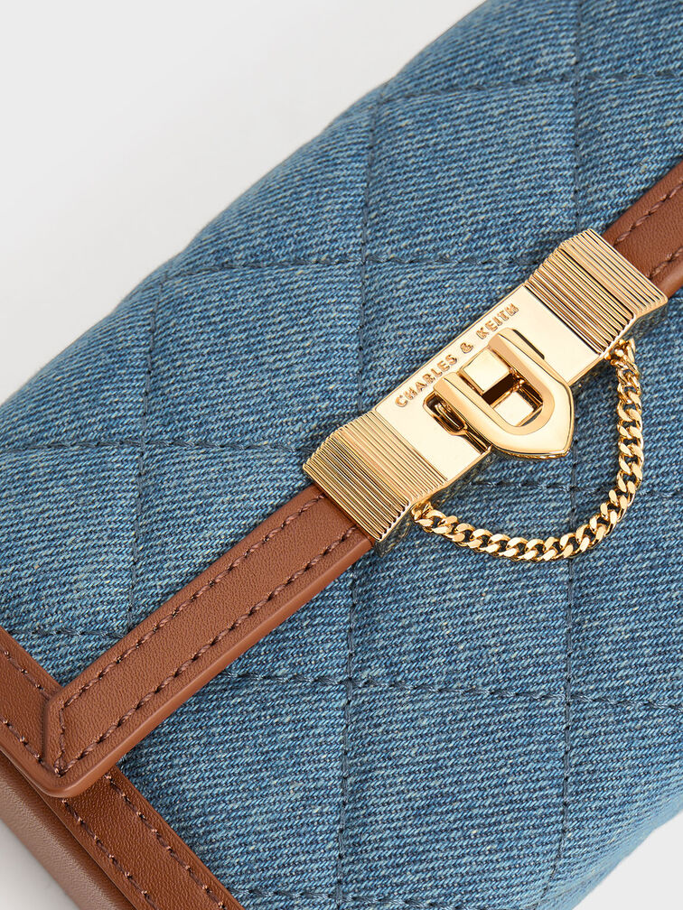 Tallulah Denim Metallic Push-Lock Clutch, Denim Blue, hi-res