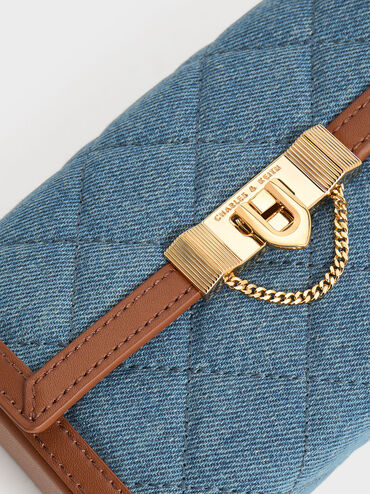 Tallulah Denim Metallic Push-Lock Clutch, Denim Blue, hi-res