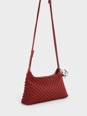 Spike Textured Shoulder Bag, Red, hi-res