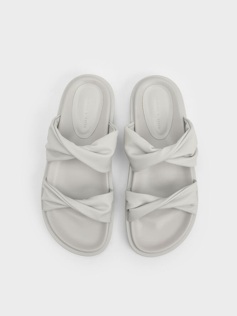 Twist Strap Padded Slide Sandals, White, hi-res