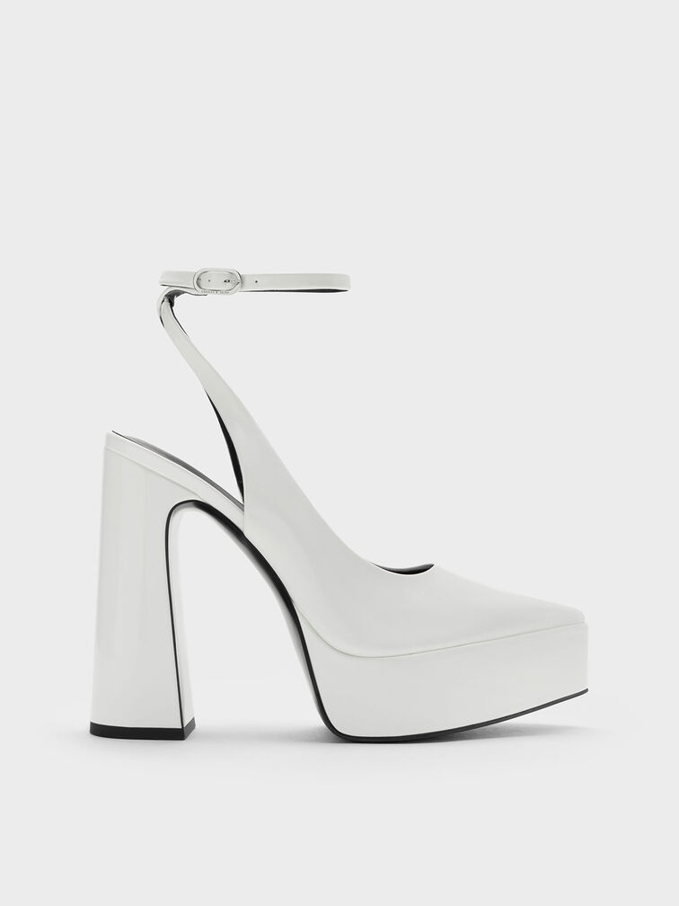 Guinevere Patent Platform Pumps, White, hi-res