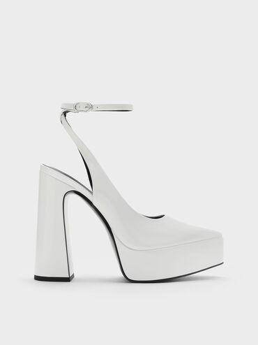 Guinevere Patent Platform Pumps, White, hi-res