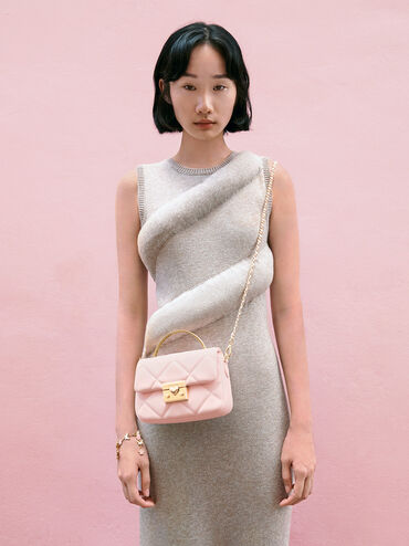 Quilted Boxy Top Handle Bag, Pink, hi-res