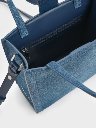 Denim Double Handle Tote Bag, Denim Blue, hi-res