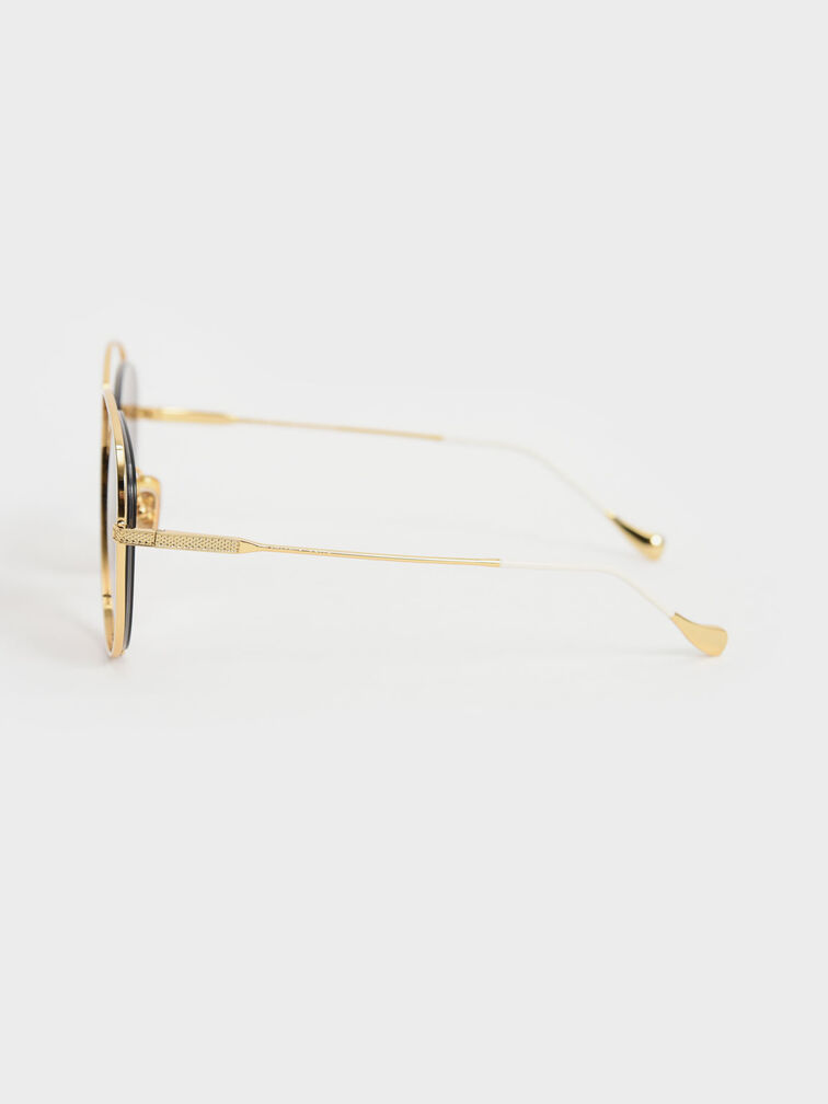 Cut-Out Aviator Sunglasses, Gold, hi-res