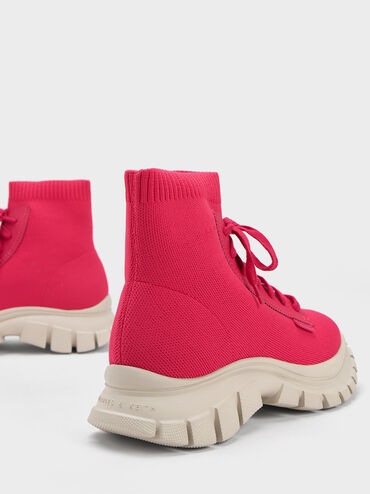 Knitted Sock High-Top Sneakers, Fuchsia, hi-res