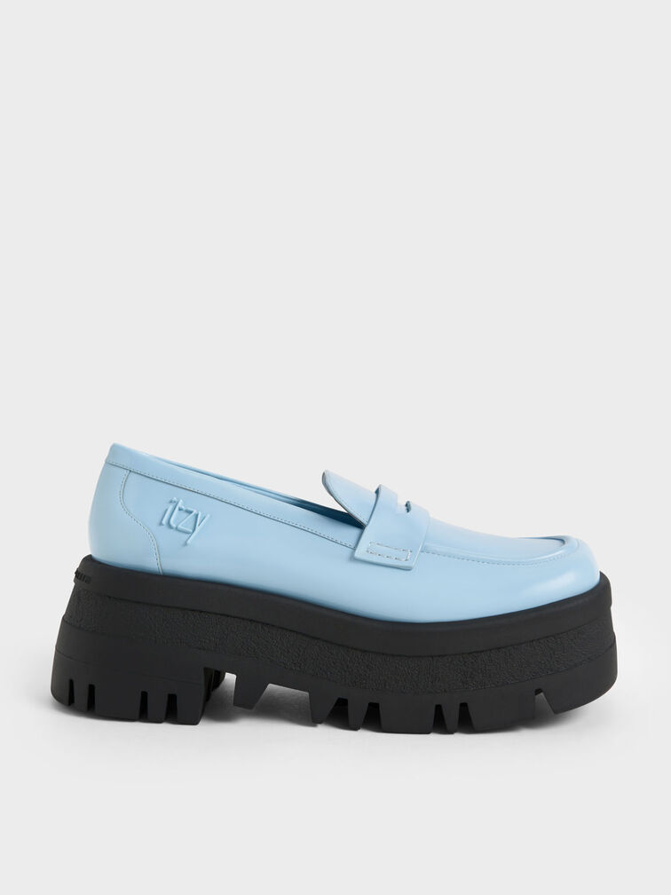 Rainier Chunky Platform Penny Loafers, Light Blue, hi-res