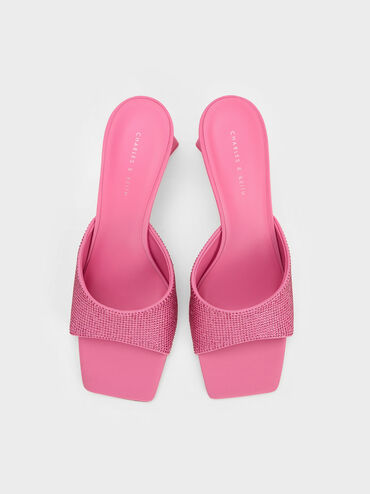 Gem-Embellished Geometric Mules, Pink, hi-res