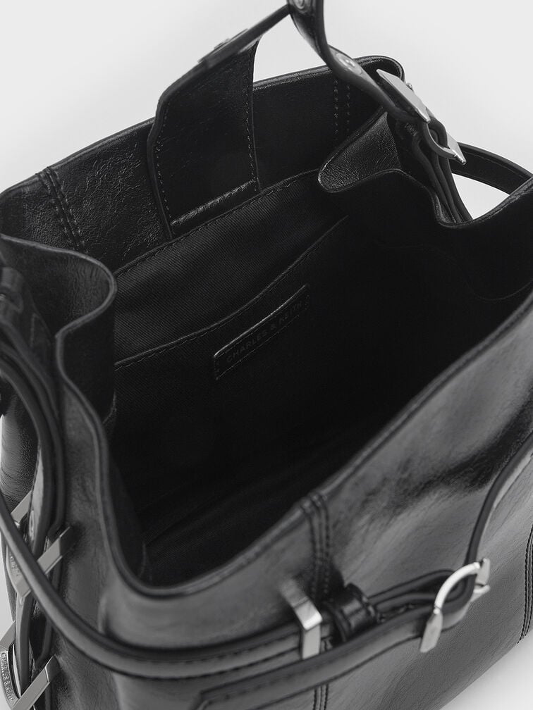 Bryna Belted Bucket Bag, Noir, hi-res