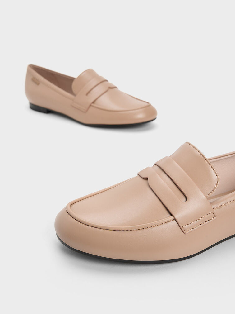 Cut-Out Almond Toe Penny Loafers, Nude, hi-res