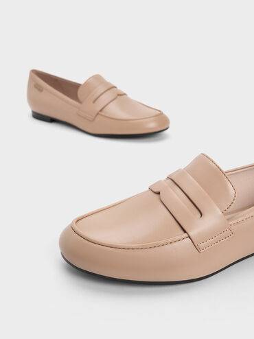 Cut-Out Almond Toe Penny Loafers, Nude, hi-res