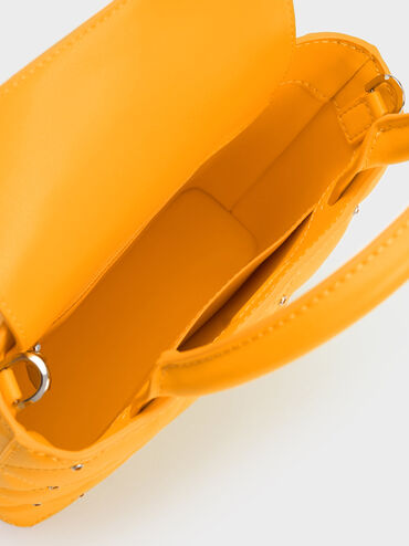 Gem-Embellished Padded Tote Bag, Orange, hi-res