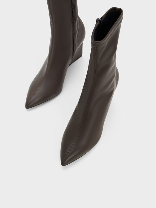 Pointed-Toe Wedge Ankle Boots, Dark Brown, hi-res