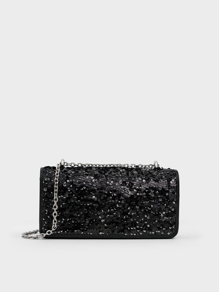 Paffuto Sequinned Wallet On Chain, Noir, hi-res
