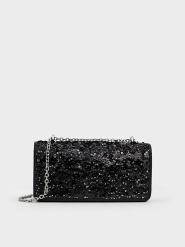 Paffuto Sequinned Wallet On Chain, Noir, hi-res