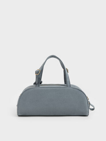 Vega Faux Suede Elongated Bowling Bag, Smoky Blue, hi-res