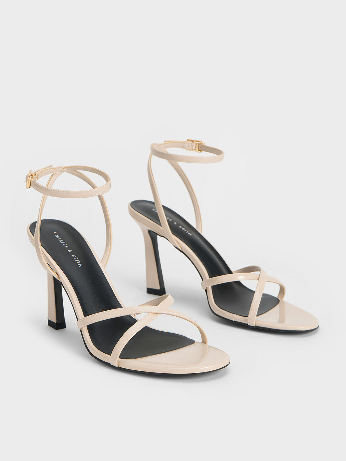 Red Spool Heel Satin Sandals - CHARLES & KEITH BH