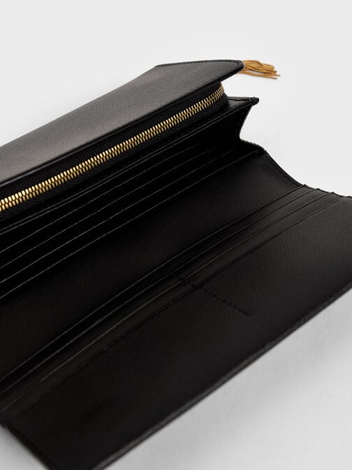 Tassel Detail Long Wallet, Black, hi-res