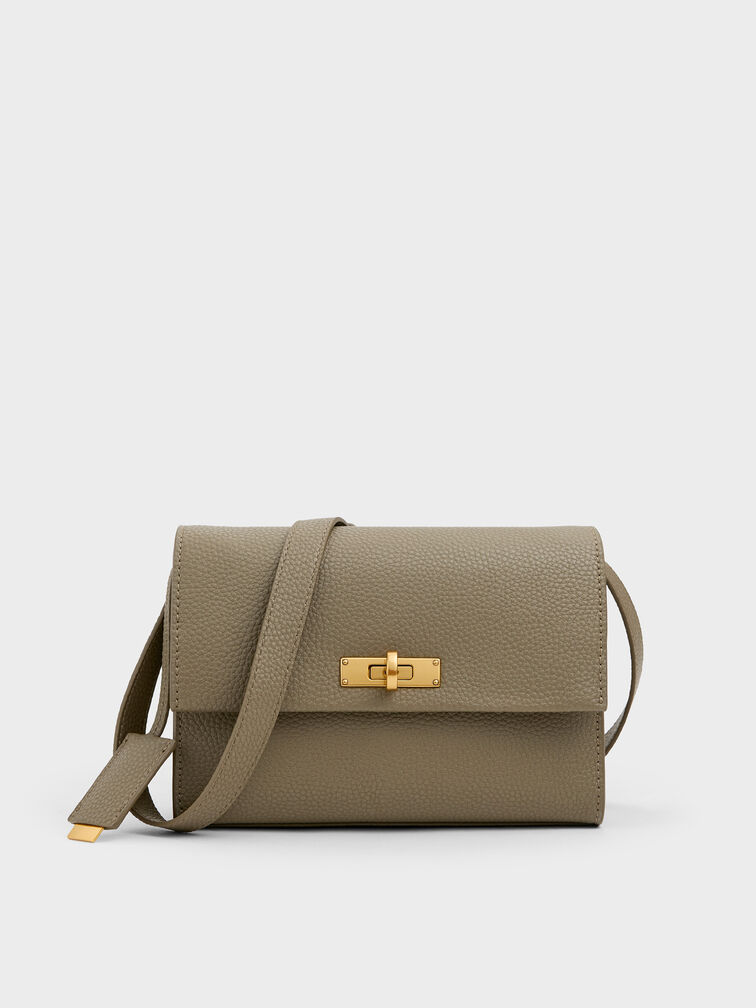 Chance Recycled Leather Turn-Lock Crossbody Bag, Deep Olive, hi-res