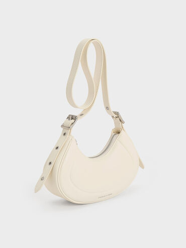 Petra Grommet-Strap Curved Shoulder Bag, Cream, hi-res