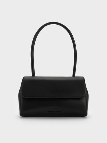 Curved Handle Shoulder Bag, Black, hi-res