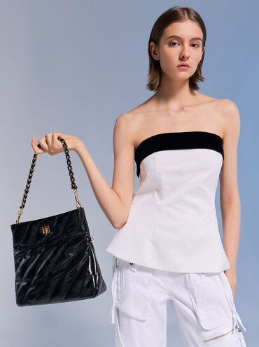 Fawn Panelled Chain-Handle Shoulder Bag, Black, hi-res