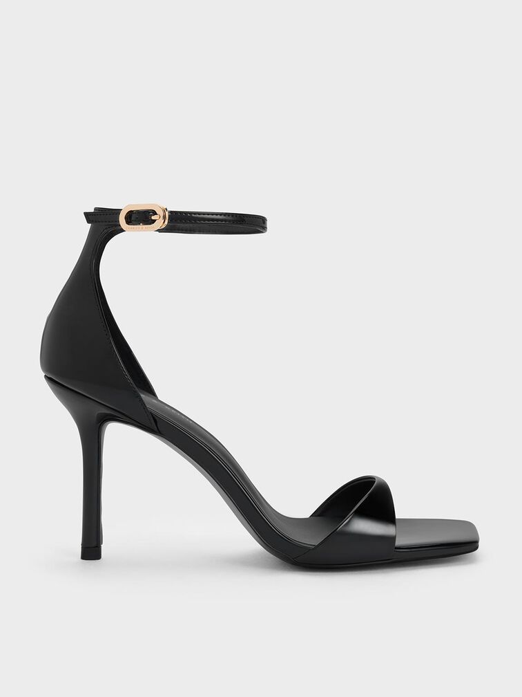 Patent Ankle Strap Heeled Sandals, Black Patent, hi-res