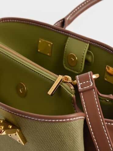 Large Double Handle Canvas Handbag, Avocado, hi-res