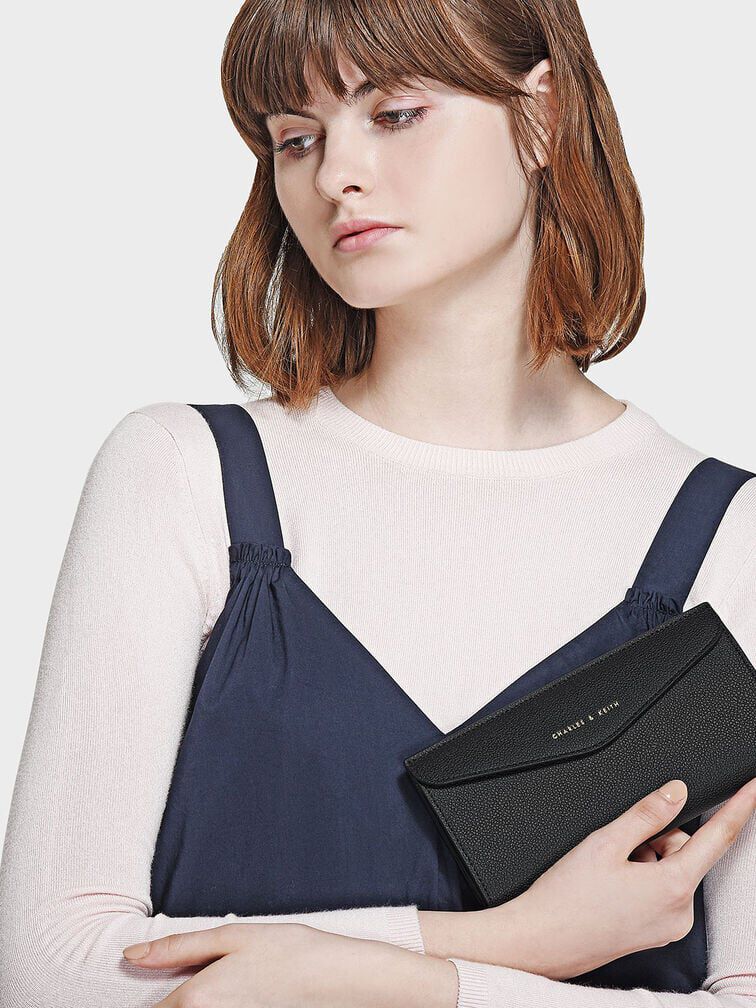 Envelope Long Wallet, Black, hi-res