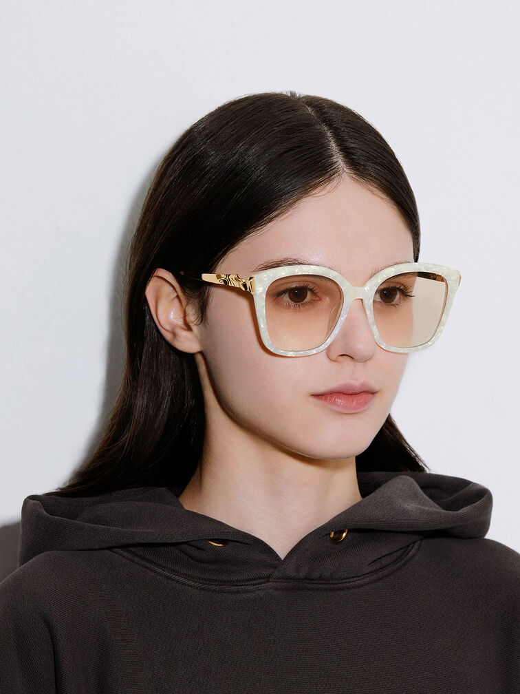 Oversized Square Acetate Sunglasses, Cream, hi-res