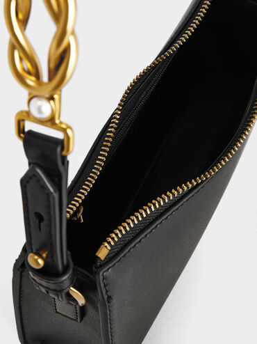 Metallic-Accent Strap Trapeze Bag, Black, hi-res
