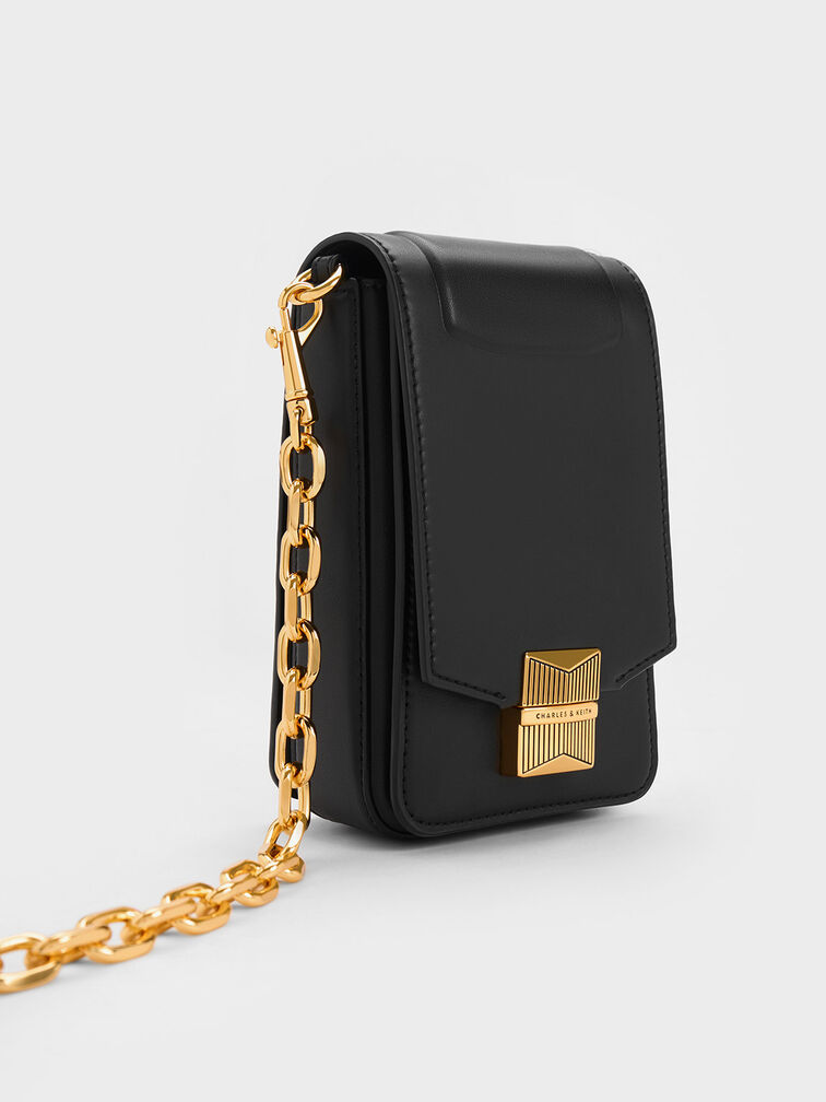 Kalinda Metallic Accent Phone Pouch, Black, hi-res