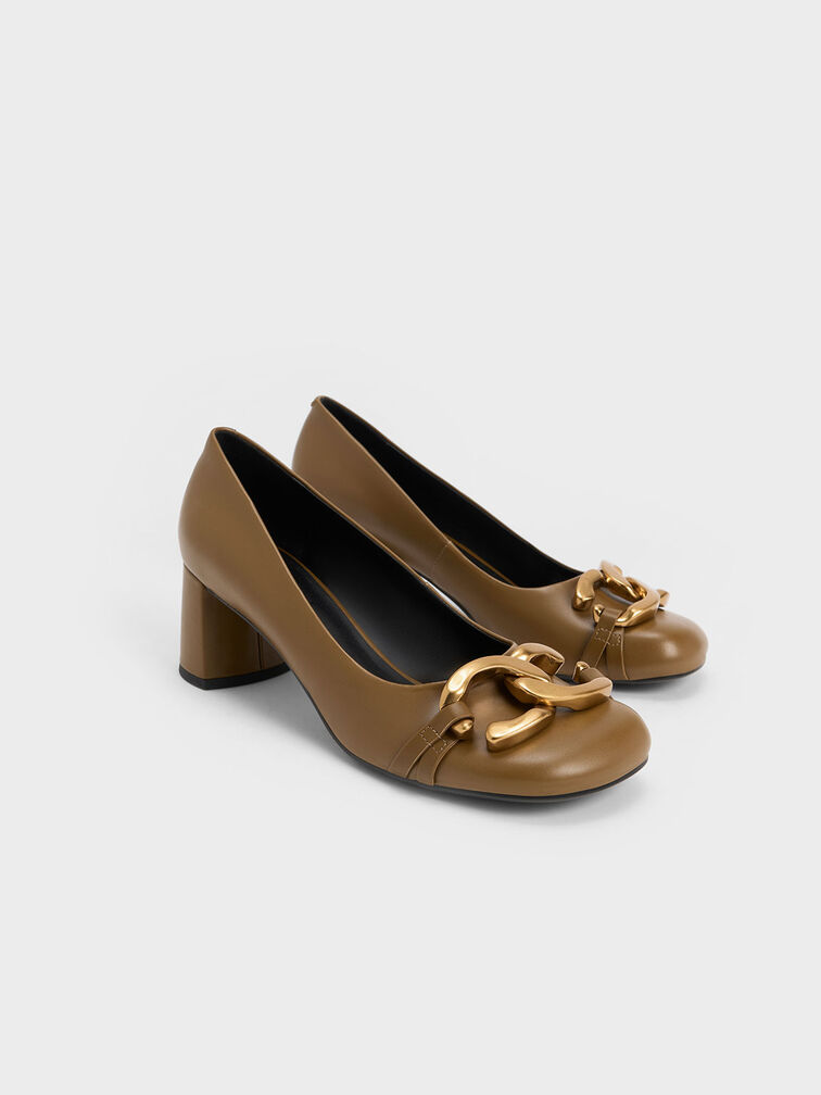 Chunky Metallic Accent Pumps, Olive, hi-res