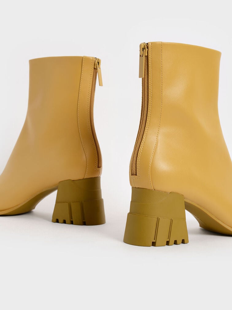 Zip-Up Block Heel Ankle Boots, Mustard, hi-res