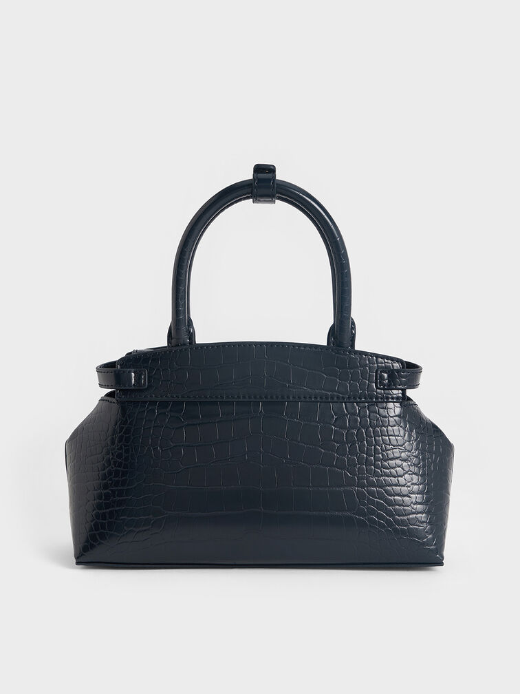 Aurelia Croc-Effect Metallic-Accent Elongated Tote, Navy, hi-res