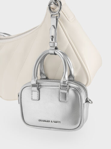 Sianna Metallic Bag Charm​, Silver, hi-res