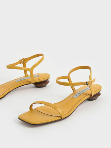 Sculptural Heel Ankle Strap Sandals, Mustard, hi-res