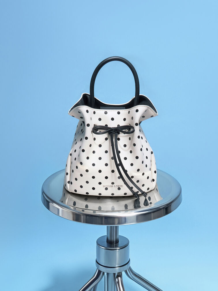 Hazel Polka-Dot Bow Bucket Bag, Cream, hi-res