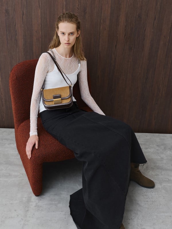 Ember Brown Jody Suede Belted Shoulder Bag - CHARLES & KEITH