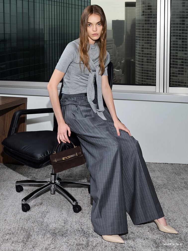A failsafe business casual combination: tailored striped pants with covered pumps - CHARLES & KEITH